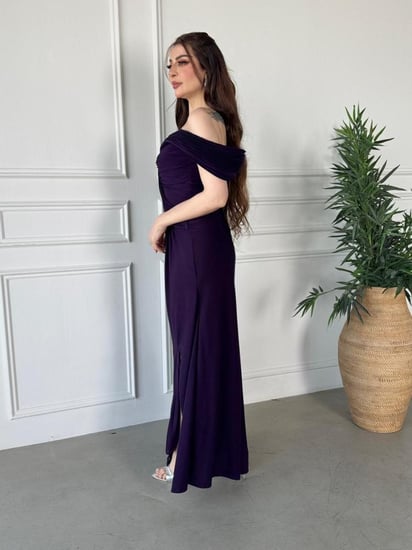 فستان سهرة بابي بلو أوف شولدر مطرز بلمسة ملكية