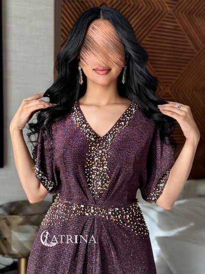 فستان ناعم كم نص لونين .