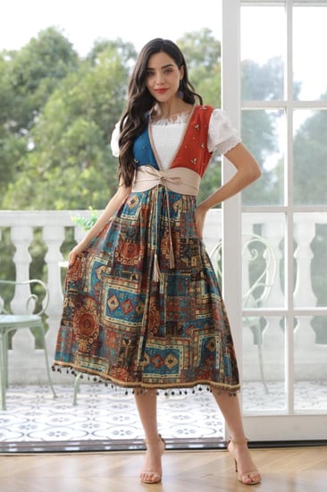 فستان مشجر ميد قطعتين بحزام  راقي ..