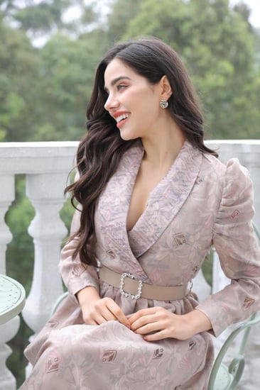 فستان مشجر كتان طويل راقي