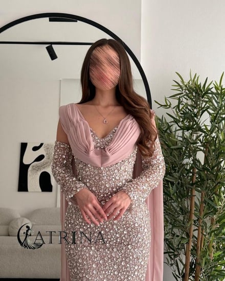 فستان سهرة لمعان الروز الكريستالي