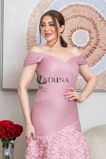 فستان سهرة مورد فخم .