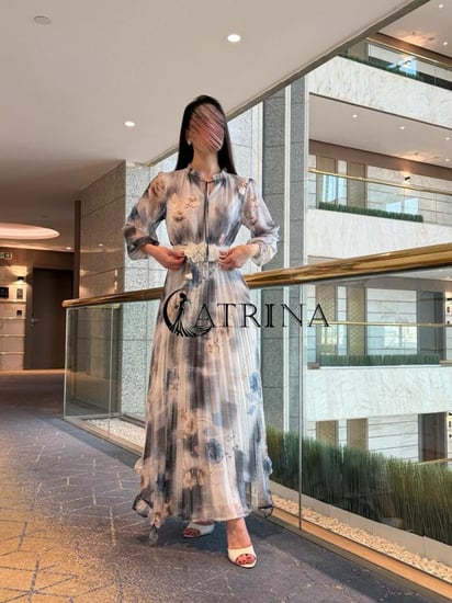 فستان مشجر طويل بفوص لمعة   .