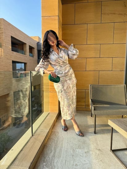 فستان مشجر ميد مزين بكرستال