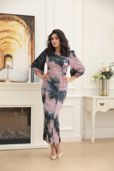 فستان ربيعي ناعم مشجر  لونين