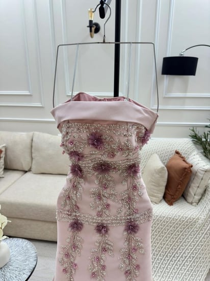 فستان سهرة  لون وردي توب ..