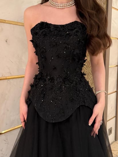 فستان سهرة اسود كورسيه مطرز