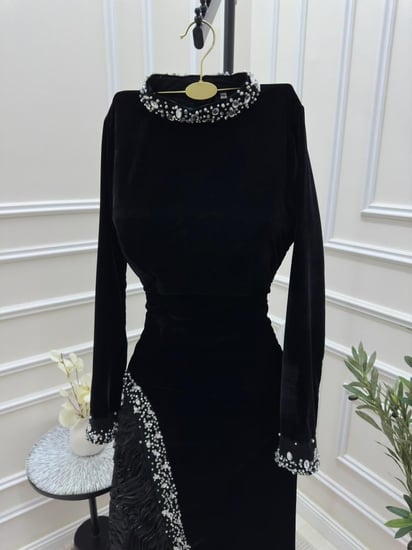 فستان سهرة  اسود  جوخ حديث