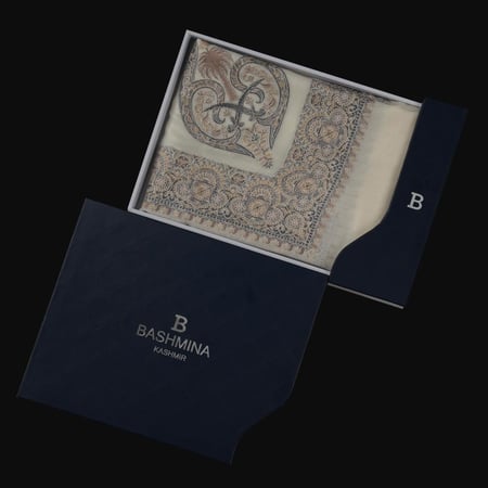 شال باشمينا ملكي فاخر - صوف كشميري 100% - بتصميم السيفين والنخلة
