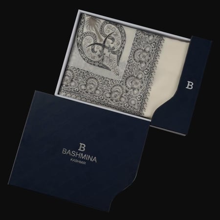 شال باشمينا ملكي فاخر - صوف كشميري 100% - بتصميم السيفين والنخلة
