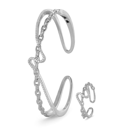 طقم نسائي اسواره وخاتم بلون فضي