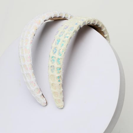 اطواق قماش قليتر ترتر بألوان أبيض و بيج