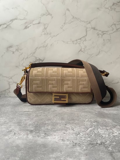 فوري فندي  Baguette Dark blue FF canvas bag