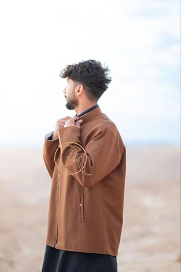 جاكيت شتوي جوخ دبل فيس بني مع سكري