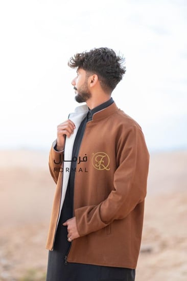 جاكيت شتوي جوخ دبل فيس بني مع سكري