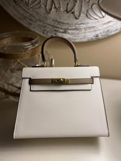 Large handbag | white & khaki “ hardware gold “