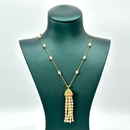 عقد ذهب اصفر عيار 21 مع لؤلؤ من مجوهرات الشلوي