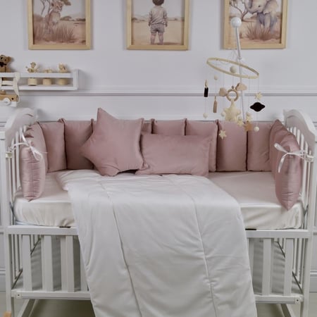 مفرش سرير أطفال مخدات 5 قطع وردي لحماية وراحة مثالية