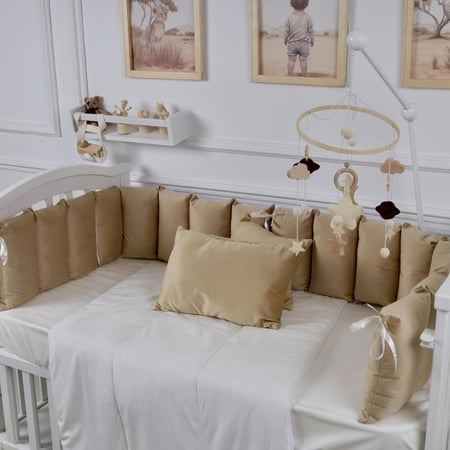 مفرش سرير أطفال مخدات 5 قطع بيج لحماية وراحة مثالية