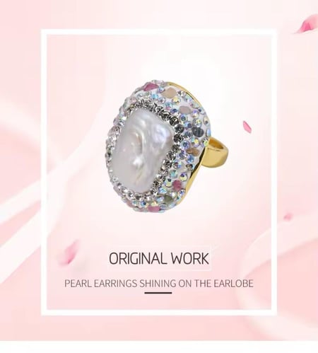 خاتم مميز وراقي مصنوع من اللؤلؤ الطبيعي