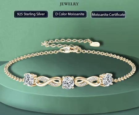 سوار إنفينيتي من ألماسات المويسانيتي مطلي بالذهب عيار 18 قيراطًا بقطر 5 مم ووزن 1.5 قيراط