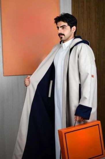 فروة رجالية شتوية دبل فيس كحلي وبيج مع شال