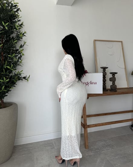 فستان سكري ناعم دانتيل ماسك G292
