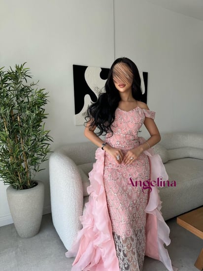 فستان سهرة لحمي فستان فخم مطرز خرز كولكشن جديد فستان زواج عرس