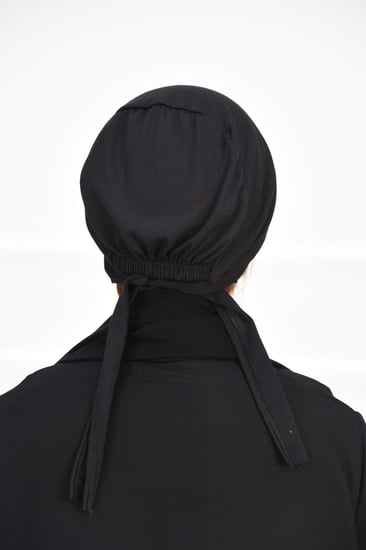 بندانة سوداء قطنية بربطة | بطانة حجاب