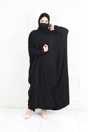 عباية نص بشت مزينة بخياطة رمادي