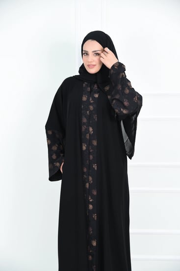 عباية كريب أشوريا بتركيبة جاكار تركي بورود بنية