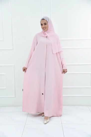 عباية وردي كاجوال بقماش فوكر