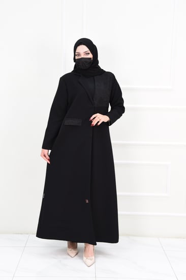 جاكيت عباية شتوي رسمي بتفاصيل بوتجية ودانتيل