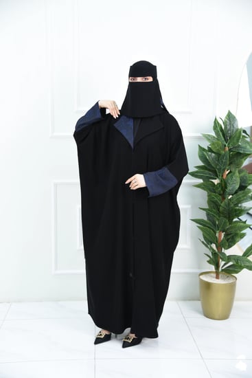 عباية نص بشت أشوريا بكول شال مثلثة وتركيبة جاكار كحلي