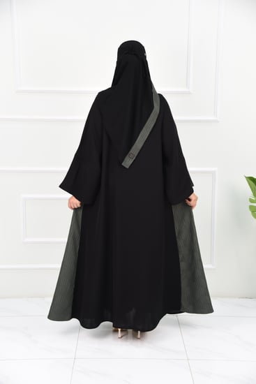 عباية كاجوال بالشمواه المكسر الجانبي بلون زيتي