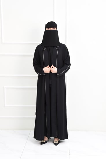 عباية كاجوال بياقة أنيقة محددة بجبزور بيج