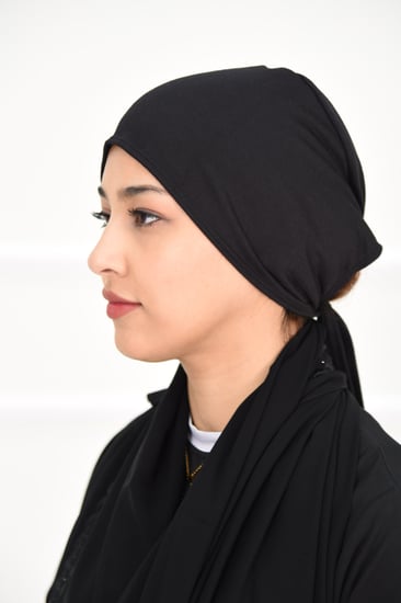 بندانة سوداء قطنية بربطة | بطانة حجاب