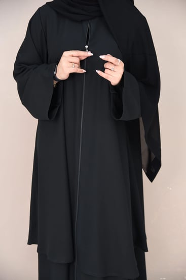 عباية سادة كلوش طبقتين بسحاب