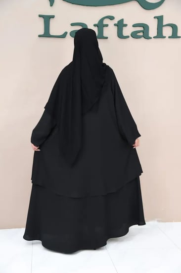عباية سادة كلوش طبقتين بسحاب