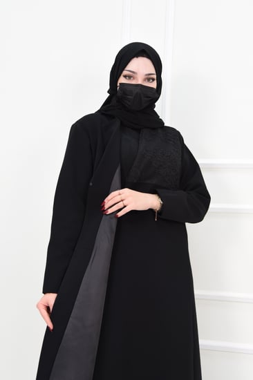 جاكيت عباية شتوي رسمي بتفاصيل بوتجية ودانتيل