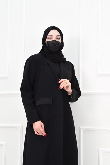 جاكيت عباية شتوي رسمي بتفاصيل بوتجية ودانتيل