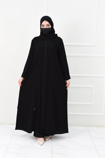 عباية سادة بقفلة سحاب والكم مقلوب