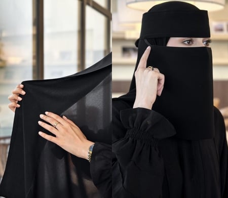 طرحة مبطنة ربع قطن + نقاب ملكي وسط مايل