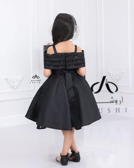 فستان بناتي تفتة روسي أسود كت مايل