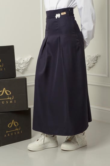 مريول طقم بلوزة وتنورة كحلي فيونكات بيضاء