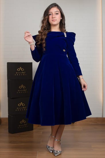 فستان السن المحير شتوي جوخ نيلي