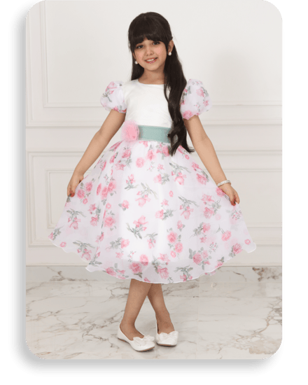 فستان بناتي أورجينزا أوف وايت مشجر