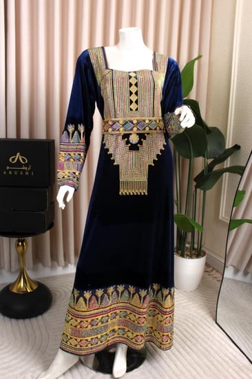 جلابية عسيري مخمل كحلي فاخرة