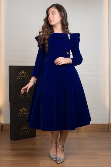 فستان السن المحير شتوي جوخ نيلي