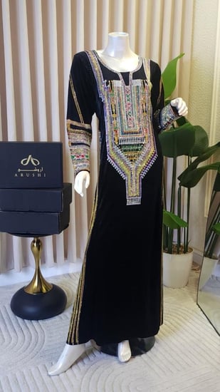 جلابية عسيري أسود فاخرة